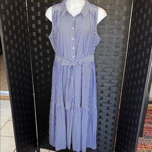 Tommy Hilfiger Blue and White Striped Maxi Dress